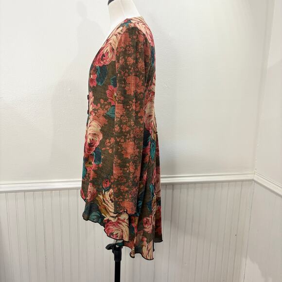 Amma Size M Cardigan Tunic Top Floral Patchwork Asymmetrical Boho FLAW READ - Picture 13 of 13